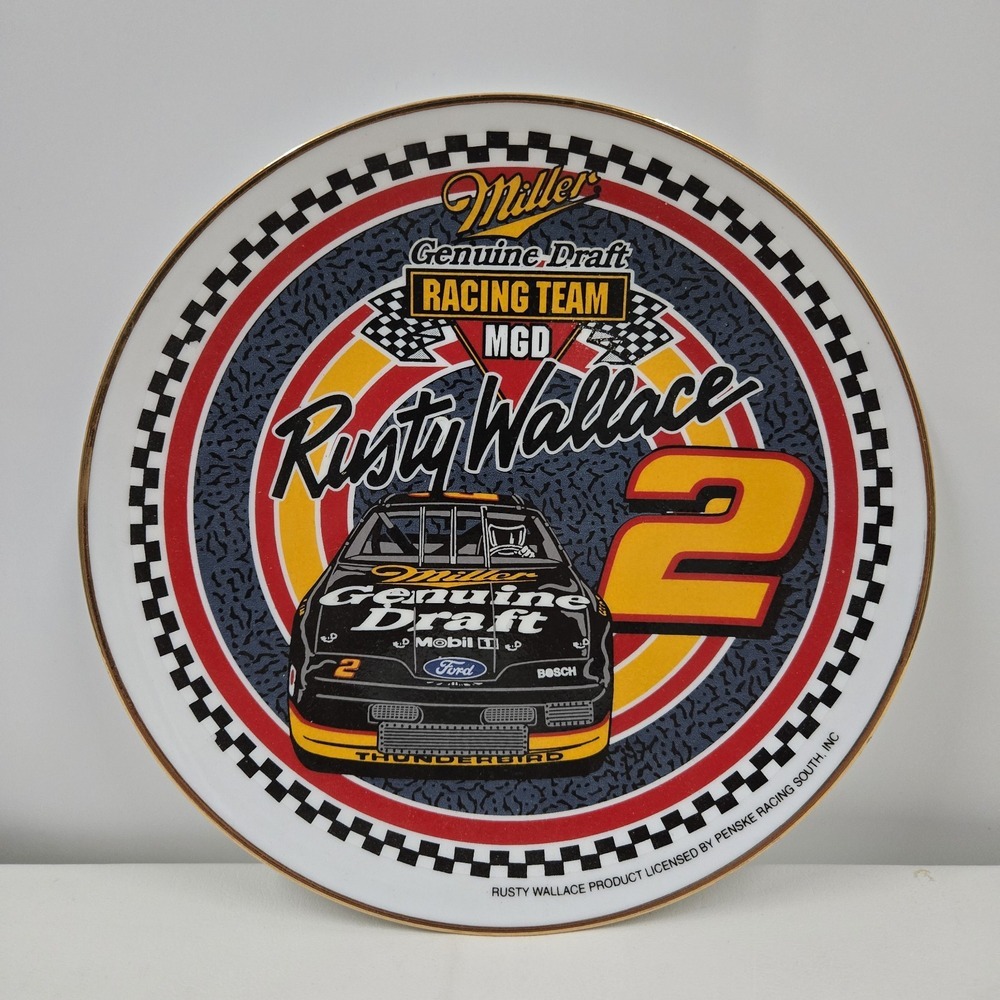 Rusty Wallace Faux Gold Rimmed 8-3/8" ‎ Ceramic Plate #2 Hunter Mfg Miller Draft
